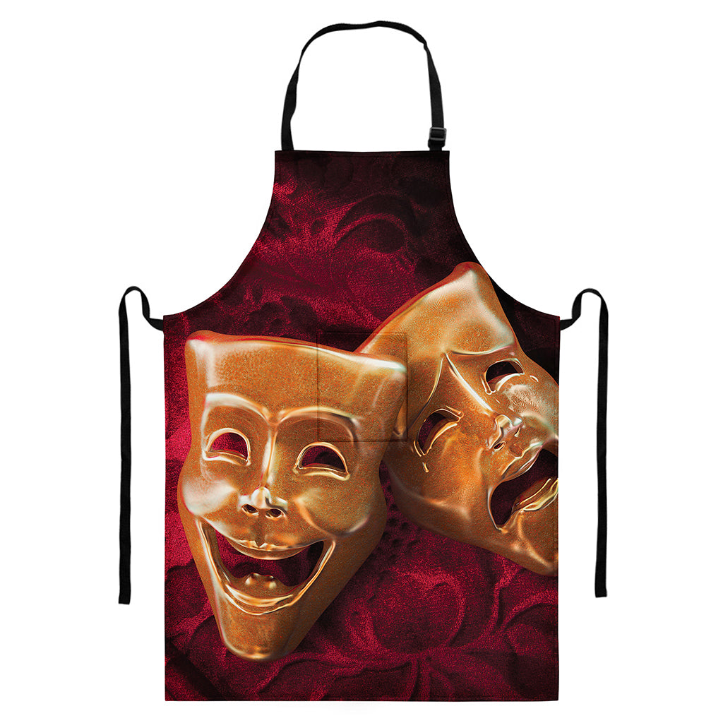 Comedy And Tragedy Theater Masks Print Bib Apron With Pocket