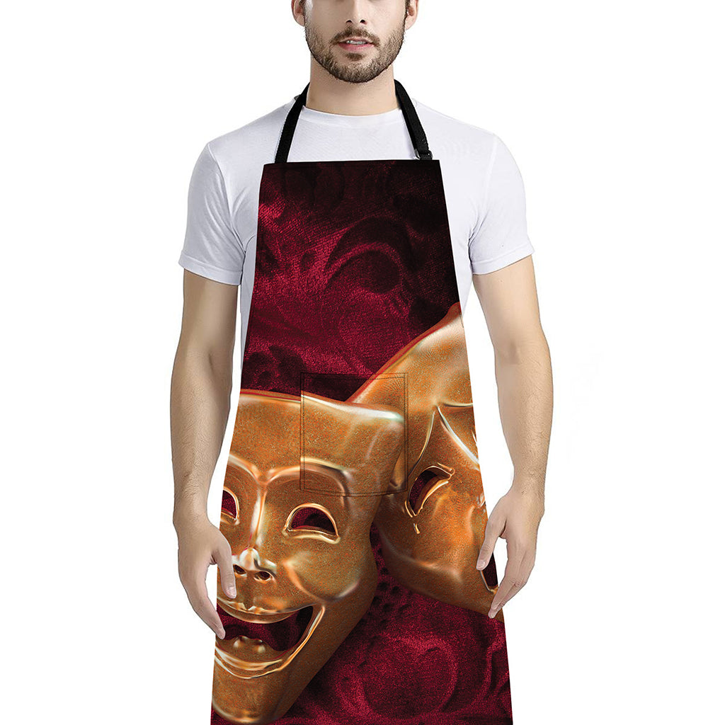 Comedy And Tragedy Theater Masks Print Bib Apron With Pocket