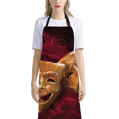 Comedy And Tragedy Theater Masks Print Bib Apron With Pocket