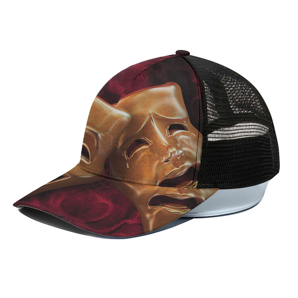 Comedy And Tragedy Theater Masks Print Black Mesh Trucker Cap