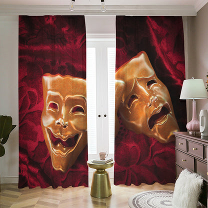 Comedy And Tragedy Theater Masks Print Blackout Pencil Pleat Curtains