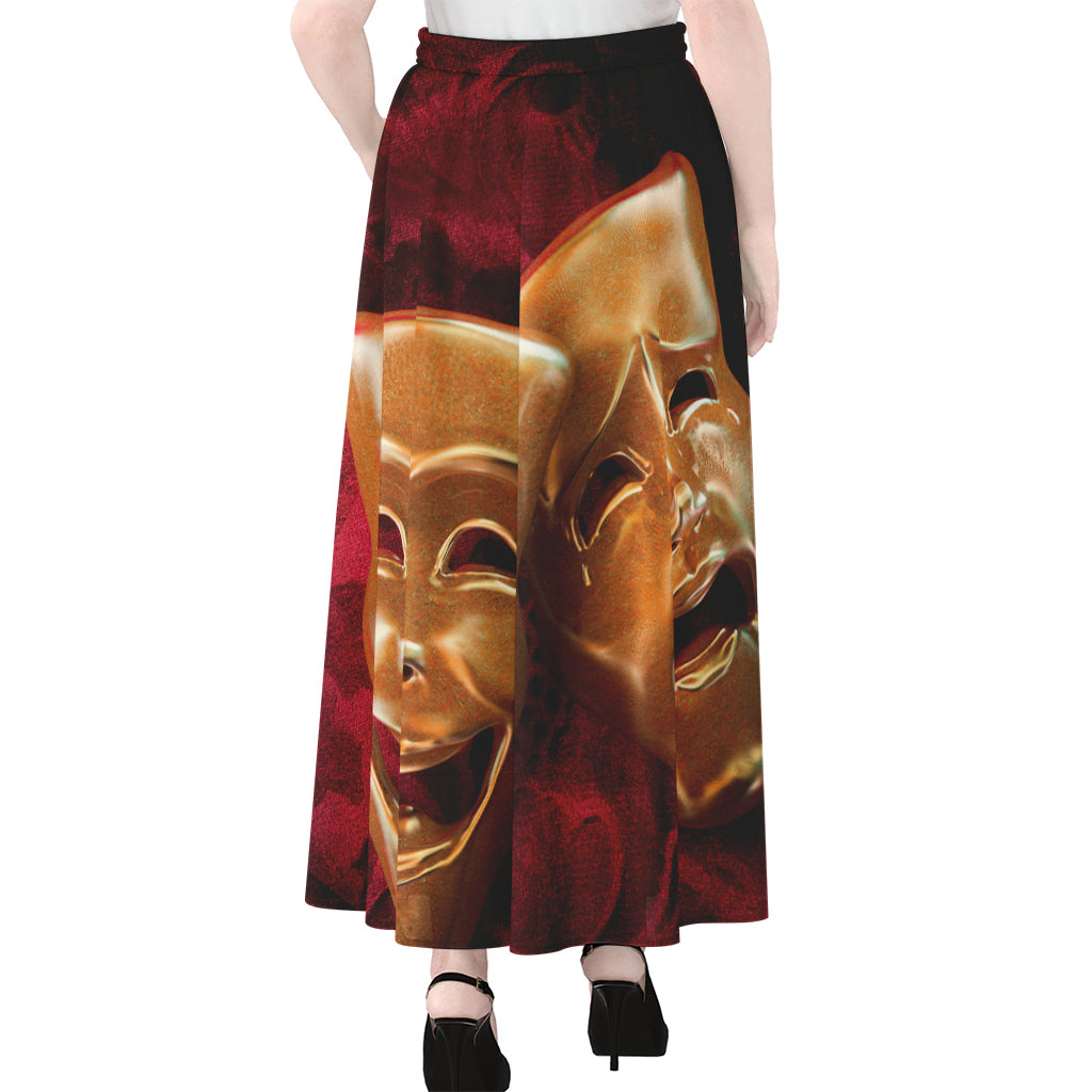 Comedy And Tragedy Theater Masks Print Chiffon Maxi Skirt