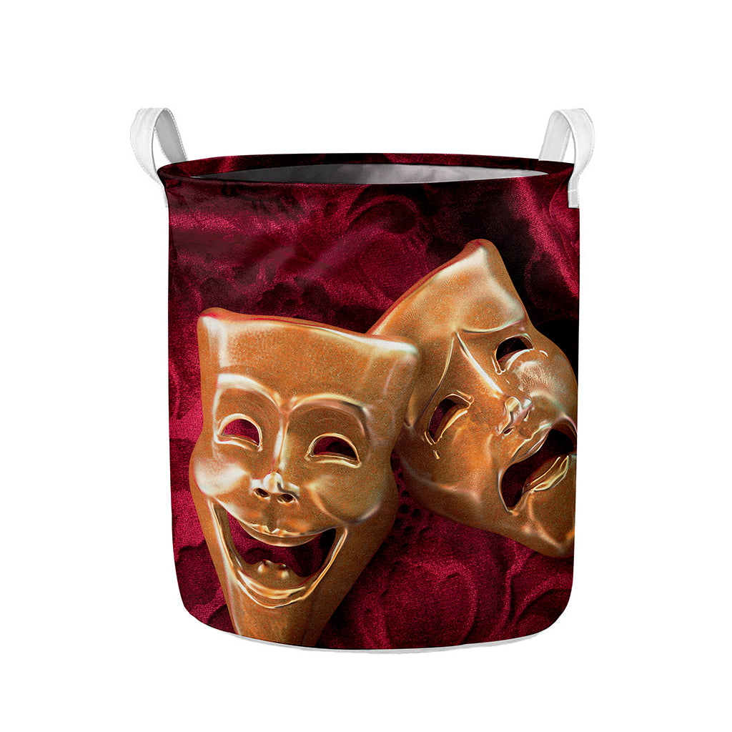 Comedy And Tragedy Theater Masks Print Collapsible Laundry Basket