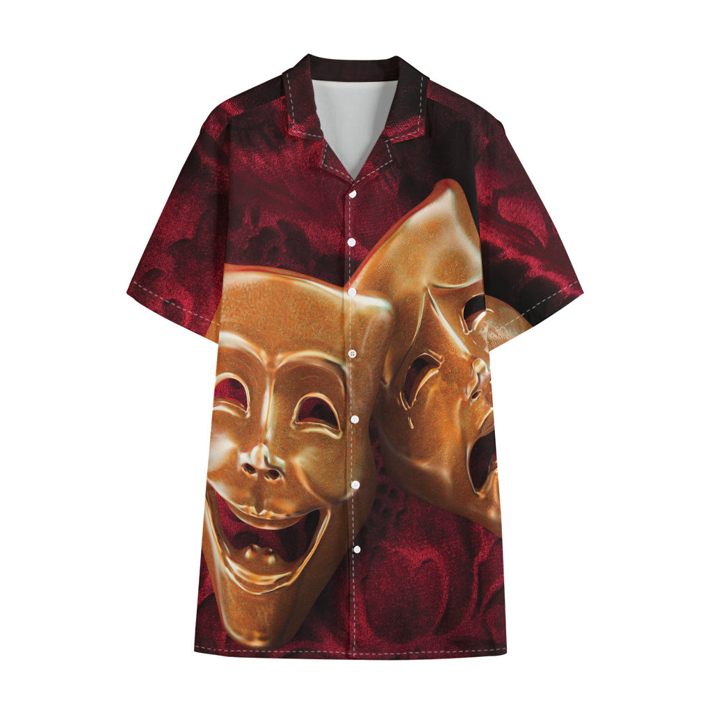 Comedy And Tragedy Theater Masks Print Cotton Hawaiian Shirt