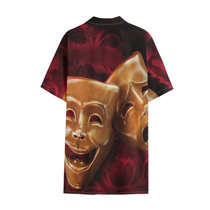 Comedy And Tragedy Theater Masks Print Cotton Hawaiian Shirt