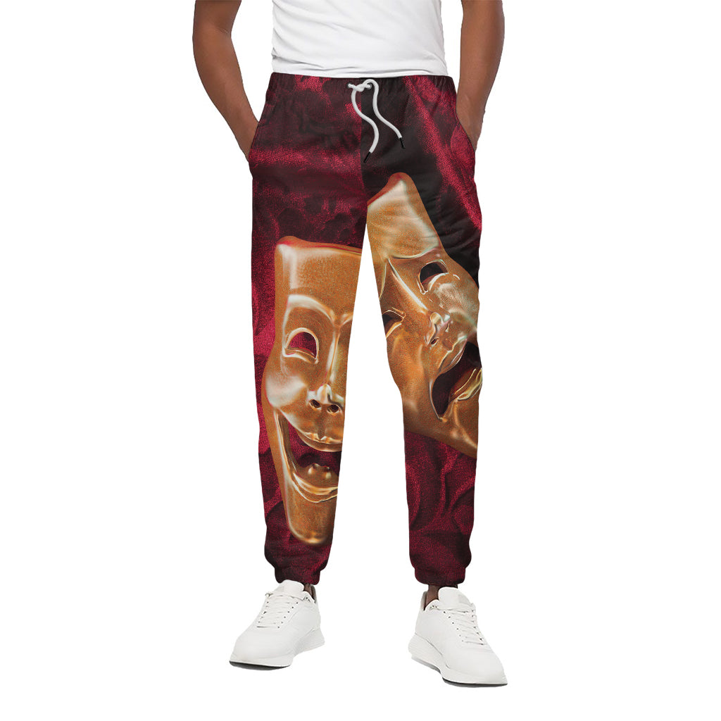 Comedy And Tragedy Theater Masks Print Cotton Pants