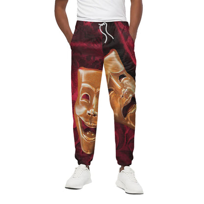 Comedy And Tragedy Theater Masks Print Cotton Pants
