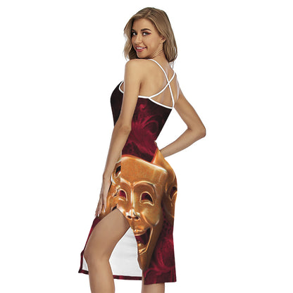 Comedy And Tragedy Theater Masks Print Cross Back Cami Dress