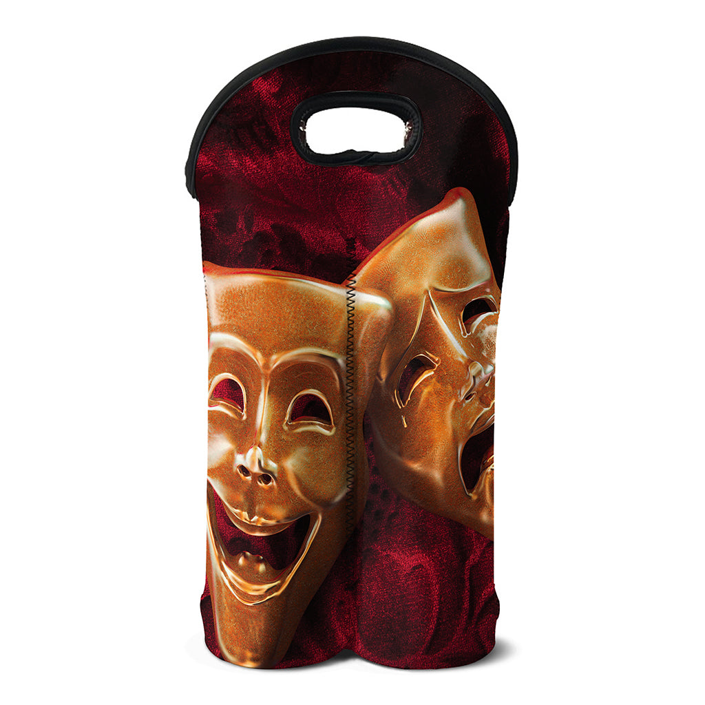Comedy And Tragedy Theater Masks Print Double Neoprene Wine Tote