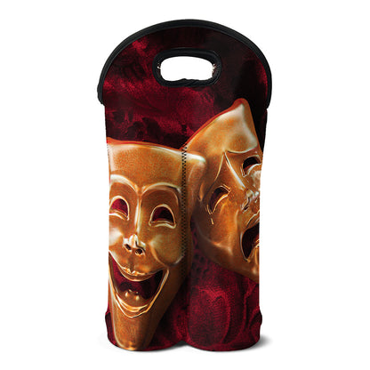 Comedy And Tragedy Theater Masks Print Double Neoprene Wine Tote