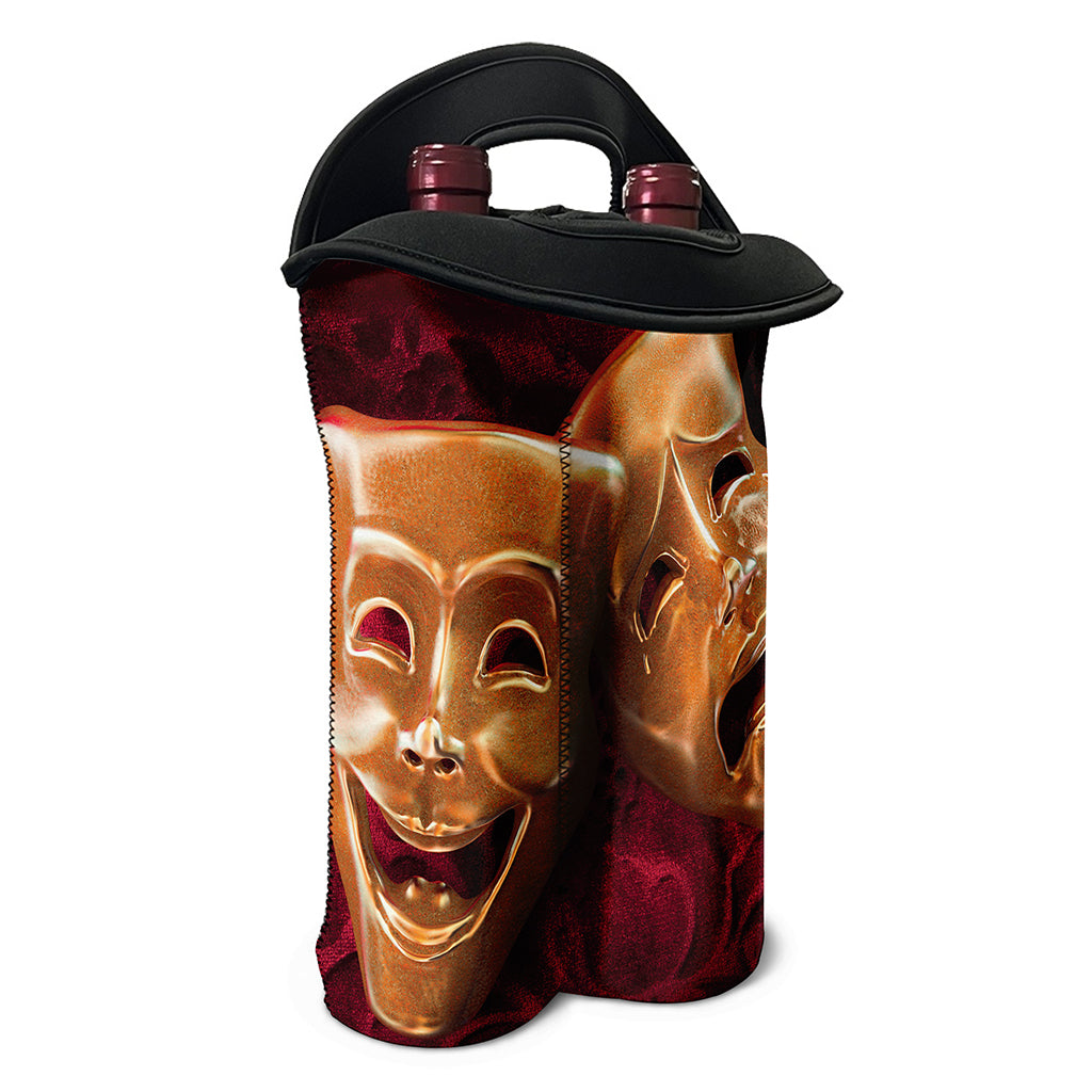 Comedy And Tragedy Theater Masks Print Double Neoprene Wine Tote