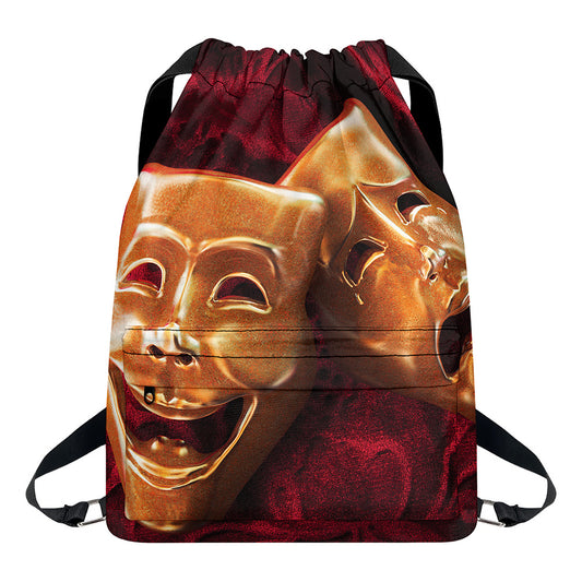 Comedy And Tragedy Theater Masks Print Drawstring Backpack
