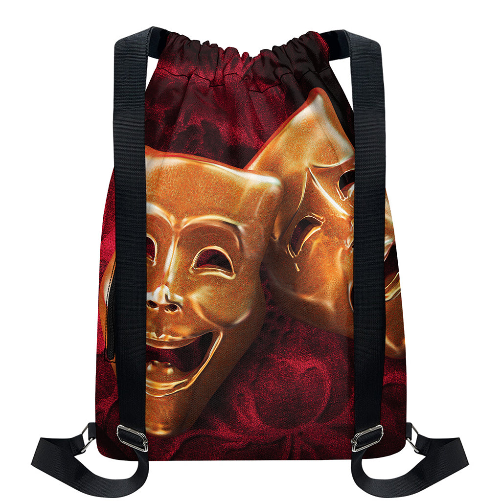 Comedy And Tragedy Theater Masks Print Drawstring Backpack