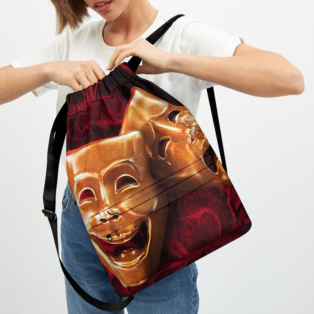 Comedy And Tragedy Theater Masks Print Drawstring Backpack