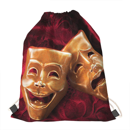 Comedy And Tragedy Theater Masks Print Drawstring Bag