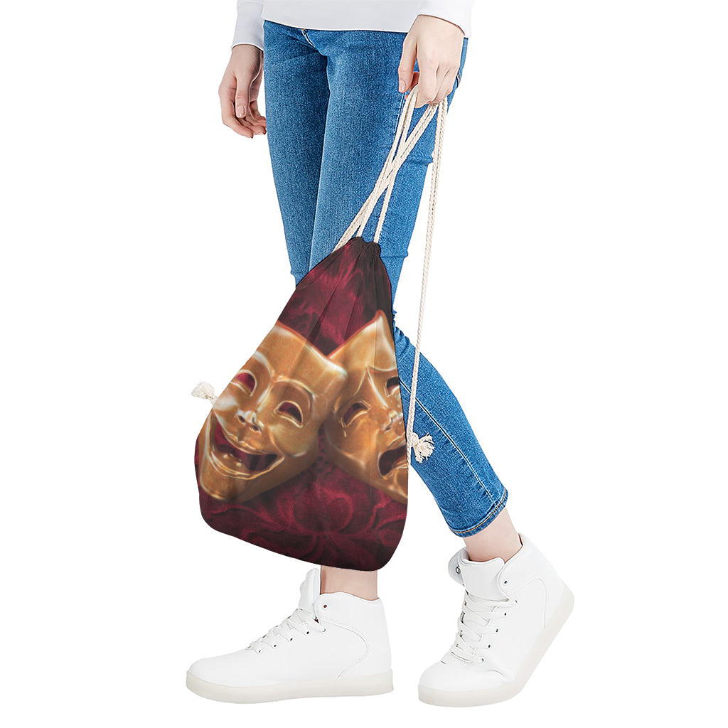 Comedy And Tragedy Theater Masks Print Drawstring Bag