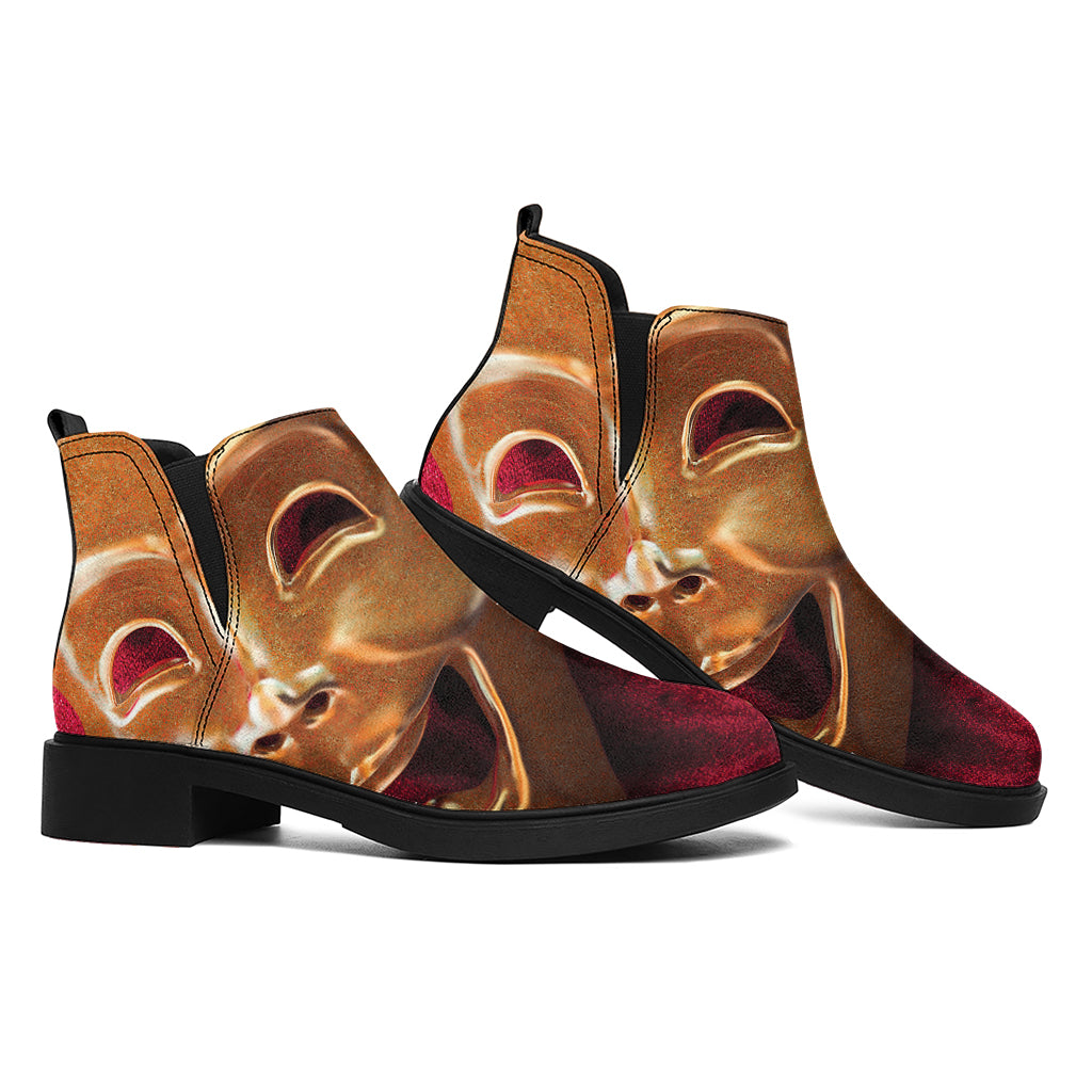 Comedy And Tragedy Theater Masks Print Flat Ankle Boots