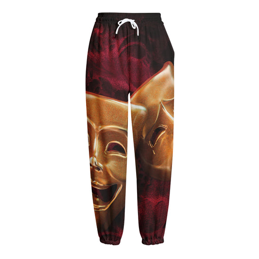 Comedy And Tragedy Theater Masks Print Fleece Lined Knit Pants