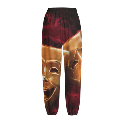 Comedy And Tragedy Theater Masks Print Fleece Lined Knit Pants
