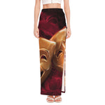 Comedy And Tragedy Theater Masks Print High Slit Maxi Skirt