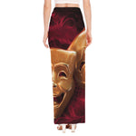 Comedy And Tragedy Theater Masks Print High Slit Maxi Skirt