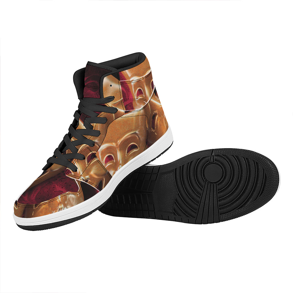 Comedy And Tragedy Theater Masks Print High Top Leather Sneakers