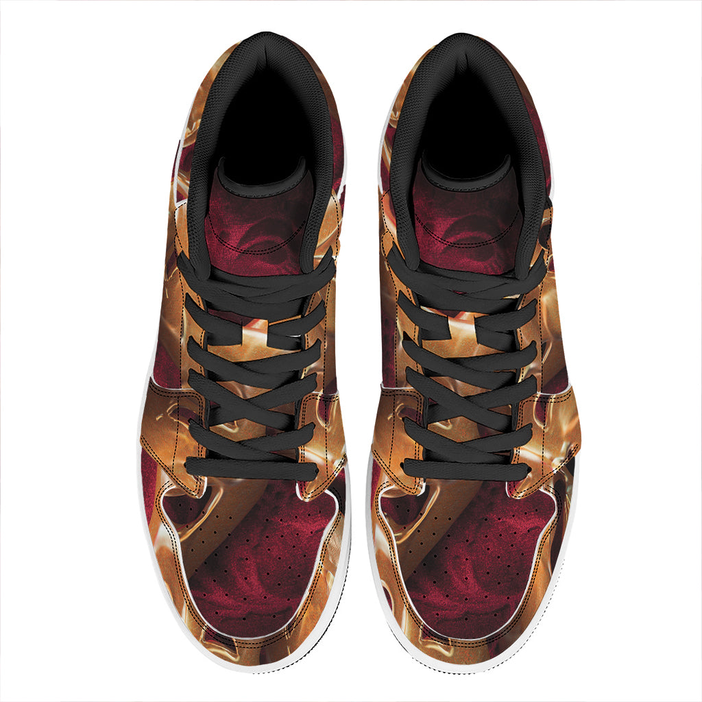 Comedy And Tragedy Theater Masks Print High Top Leather Sneakers