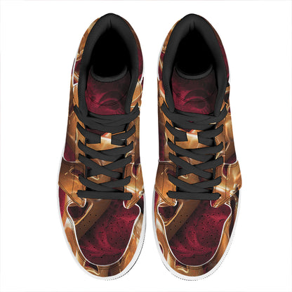 Comedy And Tragedy Theater Masks Print High Top Leather Sneakers
