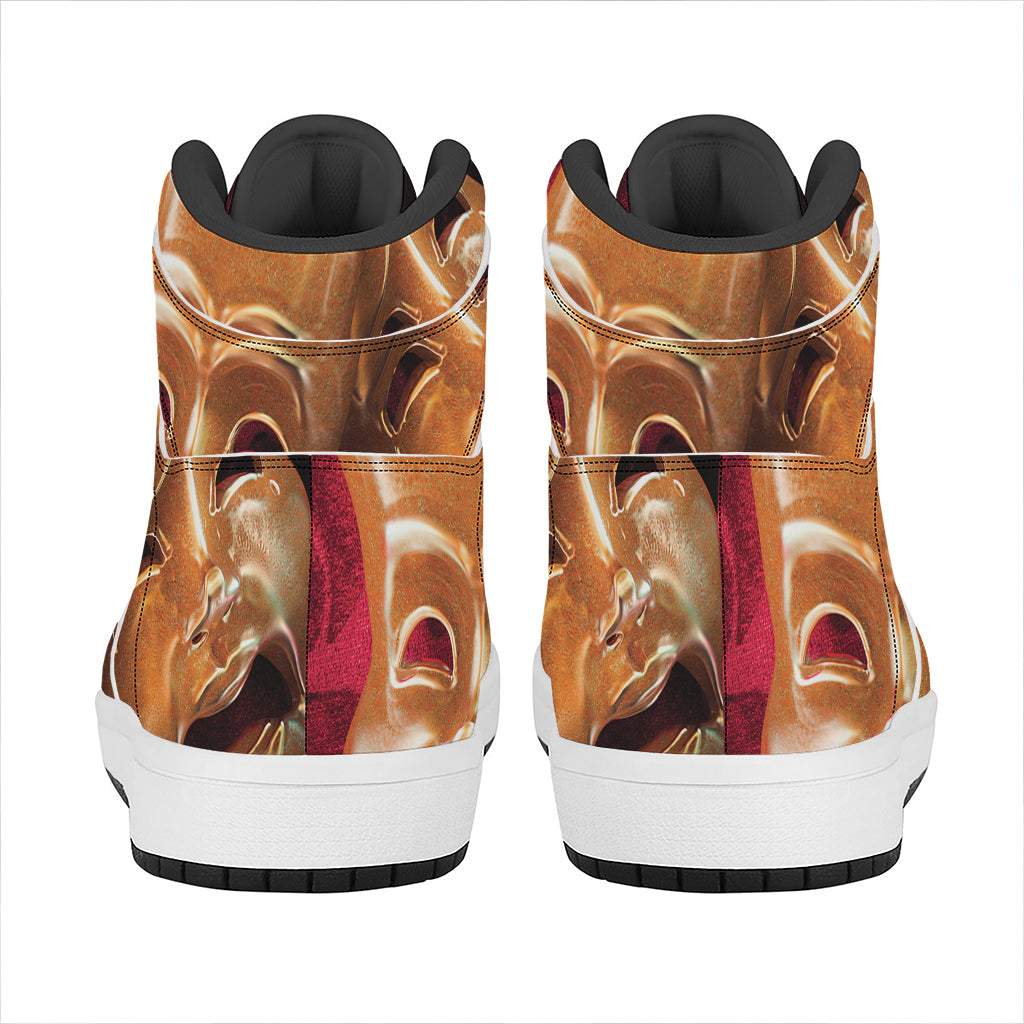 Comedy And Tragedy Theater Masks Print High Top Leather Sneakers