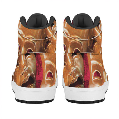 Comedy And Tragedy Theater Masks Print High Top Leather Sneakers