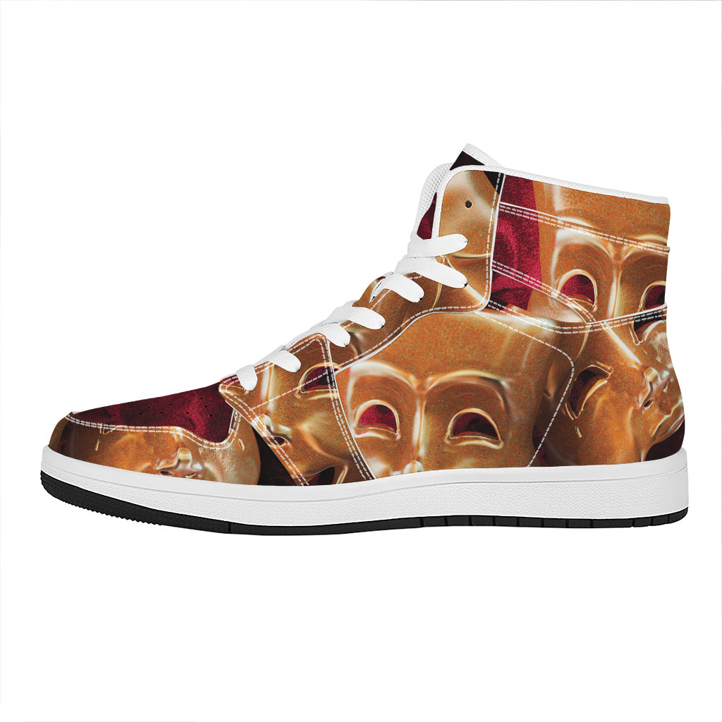 Comedy And Tragedy Theater Masks Print High Top Leather Sneakers
