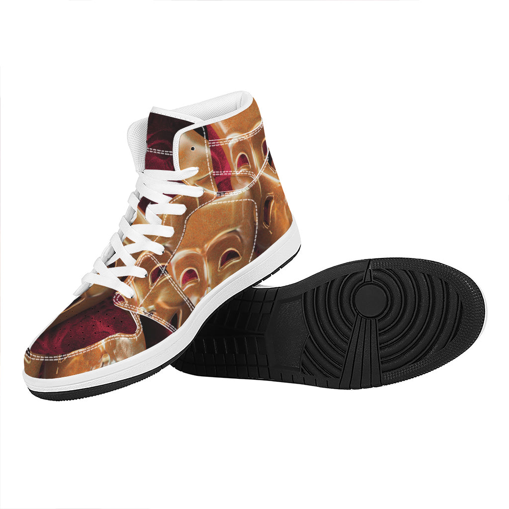 Comedy And Tragedy Theater Masks Print High Top Leather Sneakers