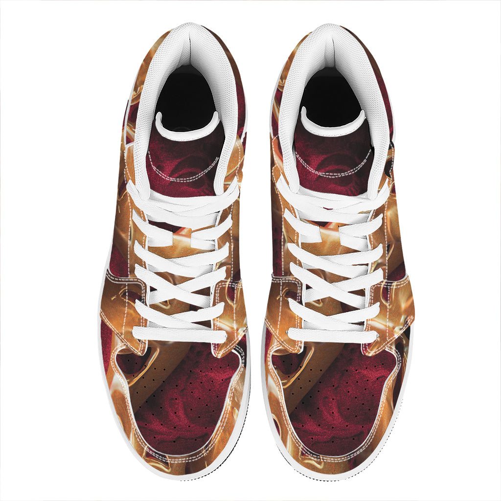Comedy And Tragedy Theater Masks Print High Top Leather Sneakers