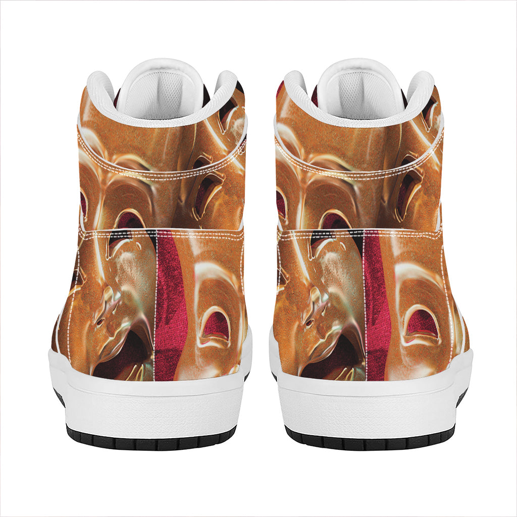 Comedy And Tragedy Theater Masks Print High Top Leather Sneakers
