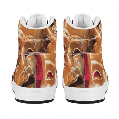 Comedy And Tragedy Theater Masks Print High Top Leather Sneakers