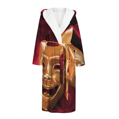 Comedy And Tragedy Theater Masks Print Hooded Bathrobe