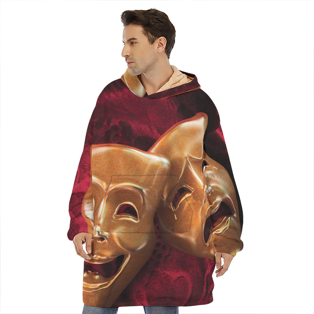 Comedy And Tragedy Theater Masks Print Hoodie Blanket