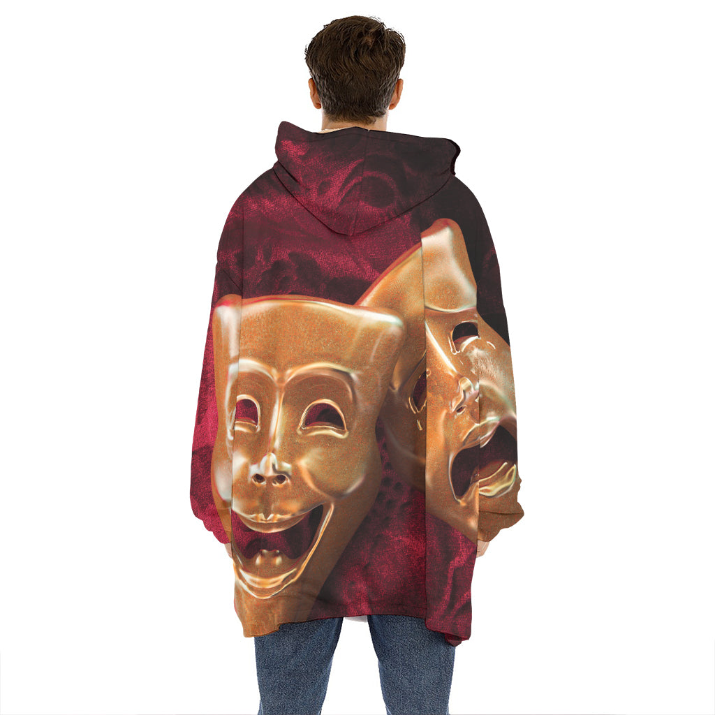 Comedy And Tragedy Theater Masks Print Hoodie Blanket