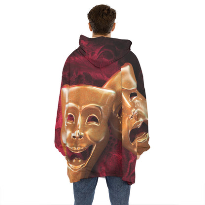 Comedy And Tragedy Theater Masks Print Hoodie Blanket