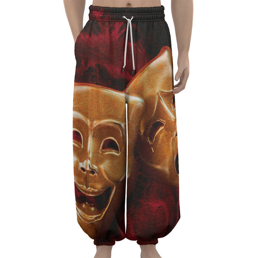 Comedy And Tragedy Theater Masks Print Lantern Pants