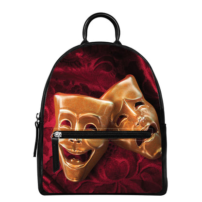 Comedy And Tragedy Theater Masks Print Leather Backpack