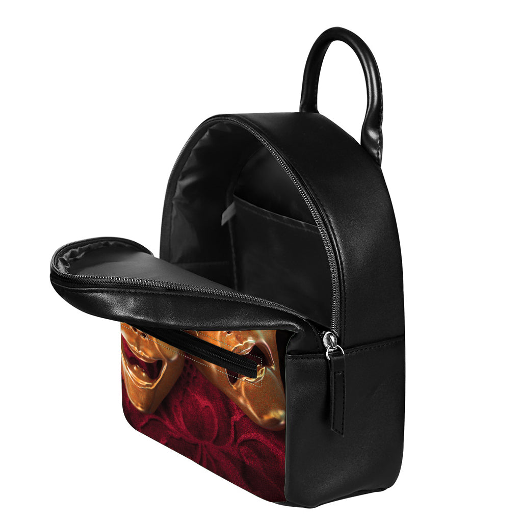 Comedy And Tragedy Theater Masks Print Leather Backpack