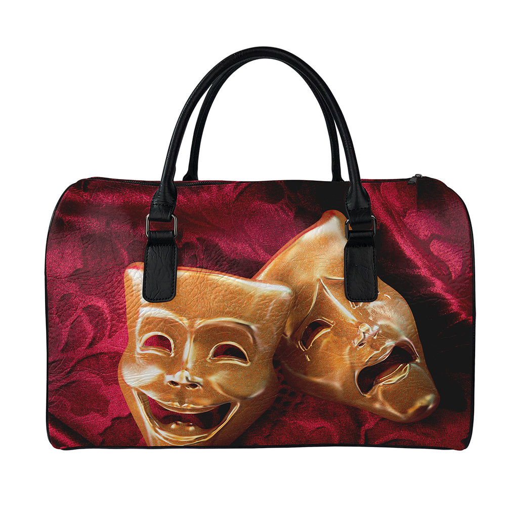 Comedy And Tragedy Theater Masks Print Leather Duffle Bag