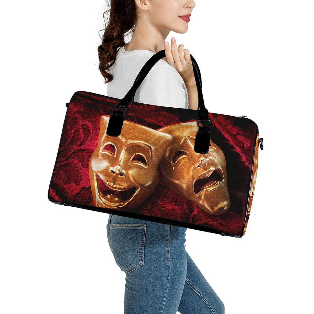 Comedy And Tragedy Theater Masks Print Leather Duffle Bag