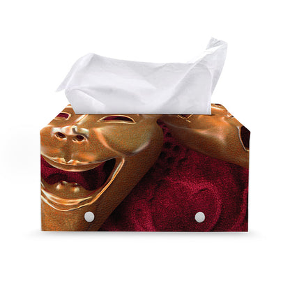 Comedy And Tragedy Theater Masks Print Leather Tissue Box Cover