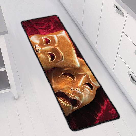 Comedy And Tragedy Theater Masks Print Long Kitchen Mat