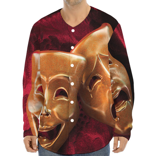 Comedy And Tragedy Theater Masks Print Long Sleeve Baseball Jersey