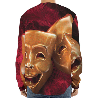 Comedy And Tragedy Theater Masks Print Long Sleeve Baseball Jersey