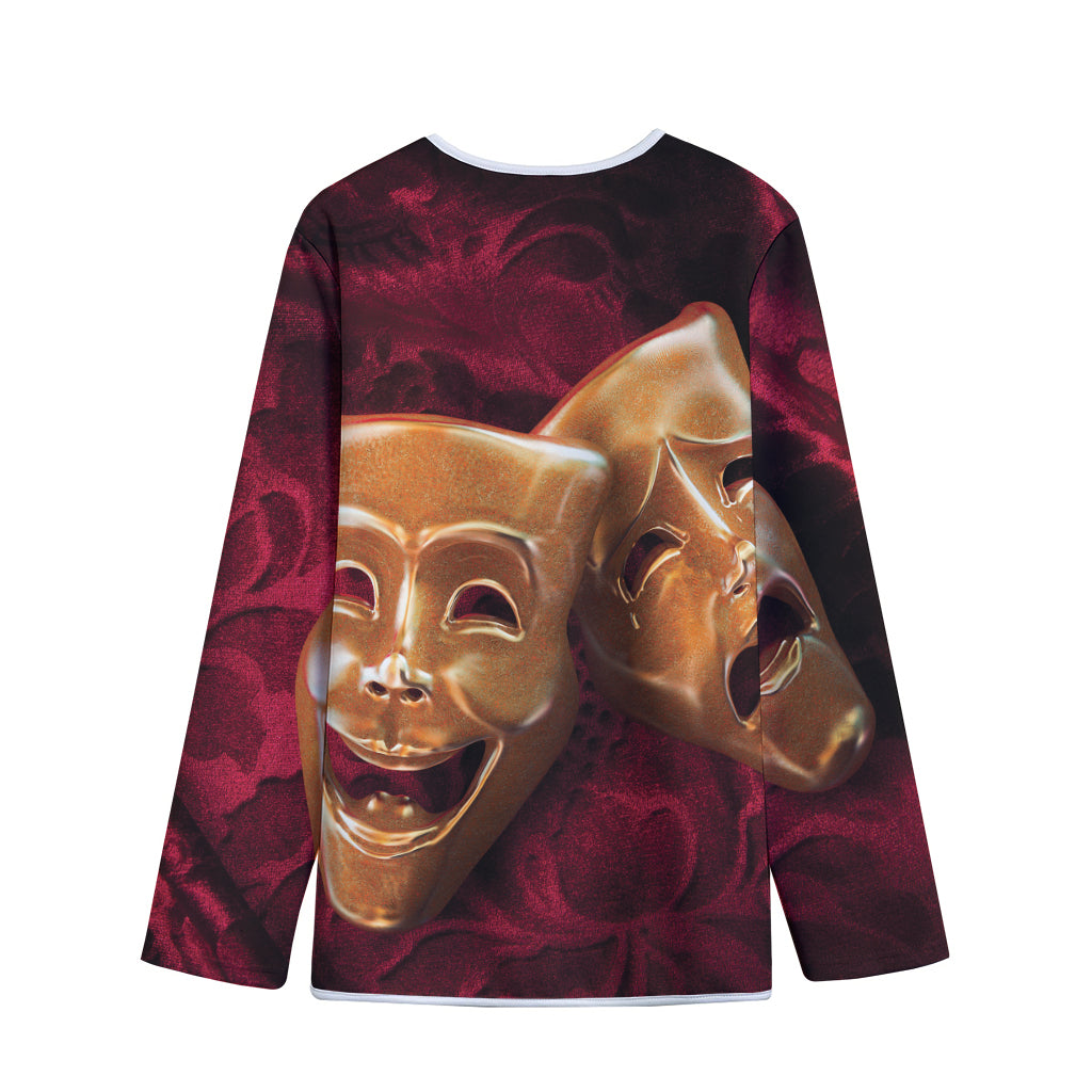 Comedy And Tragedy Theater Masks Print Long Sleeve Short Coat