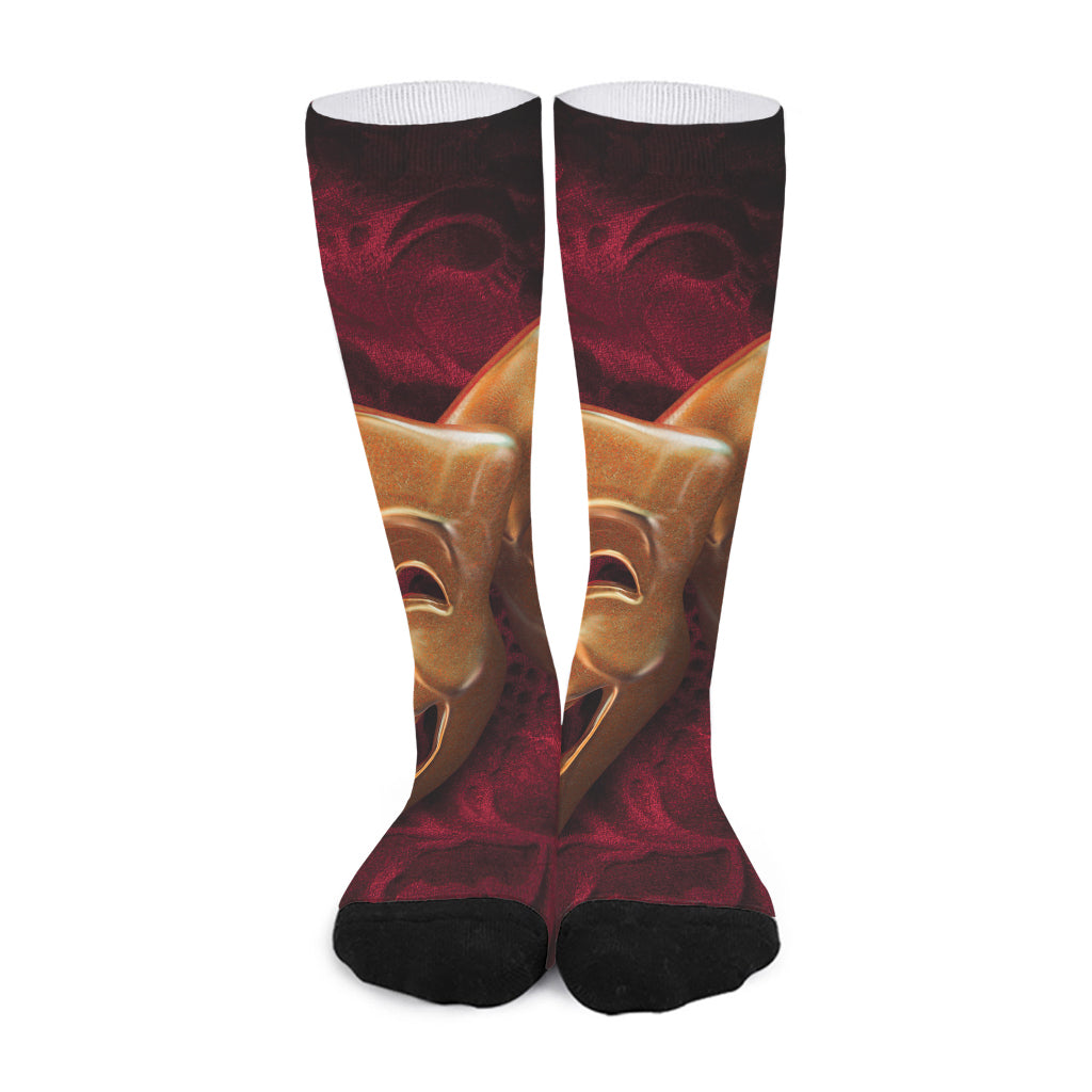 Comedy And Tragedy Theater Masks Print Long Socks